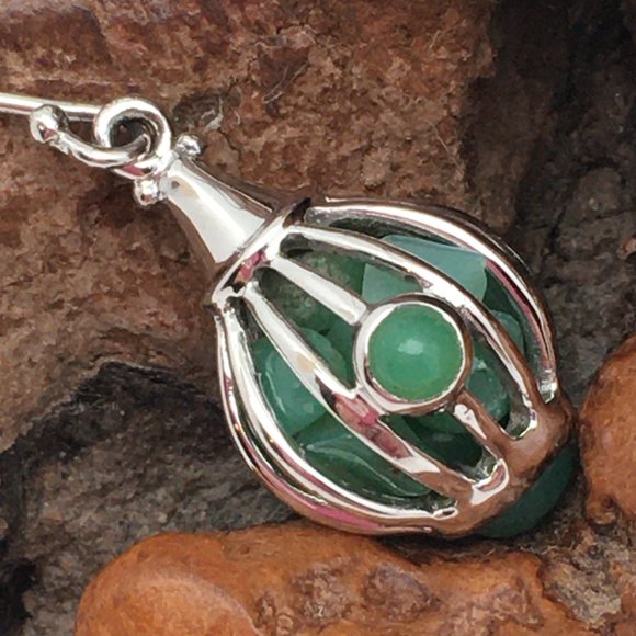 Unique 925 Silver Caged Green Onyx Button & Base, Earrings 1.5" Dangle Hook - Picture 9 of 9